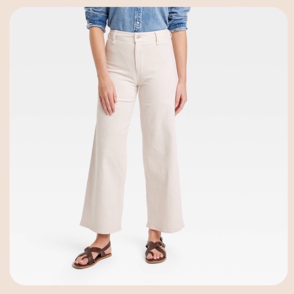 Universal Thread Women's Sailor Wide Leg High Rise Cream White Pants 16 NWT